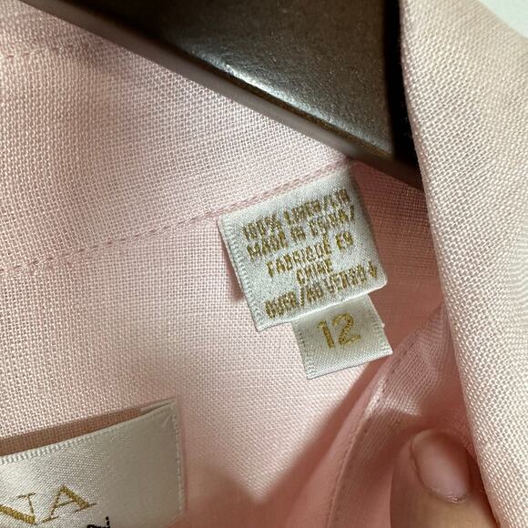 Dana Buchman Sz 12 100% Linen Petal Pink Square Button Up Top Quiet Luxury‎ - Picture 3 of 10